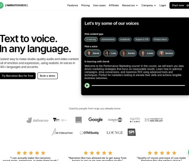 Narration Box：AI语音生成平台，70种语言700多旁白选择