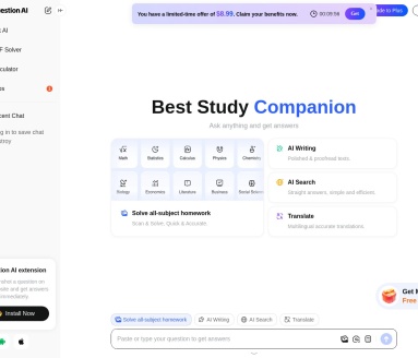 QuestionAI：你的AI家庭作业助手，快速解答与文本总结