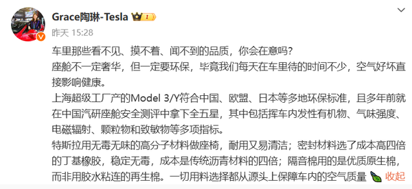 特斯拉陶琳：新能源车座舱不一定要奢华 但必须环保