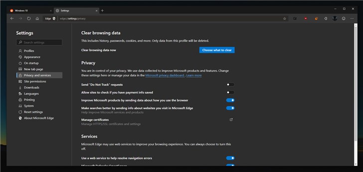 Win10Chromium版Edge浏览器Dark模式全面升级