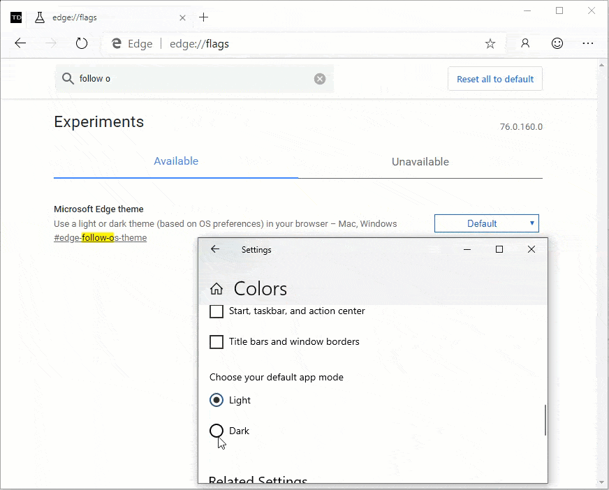 新版EdgeCanary启用Dark模式同步Win10设置