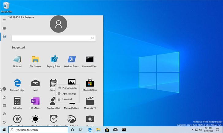 Win1020H1内测版：全新开始菜单抢先尝鲜