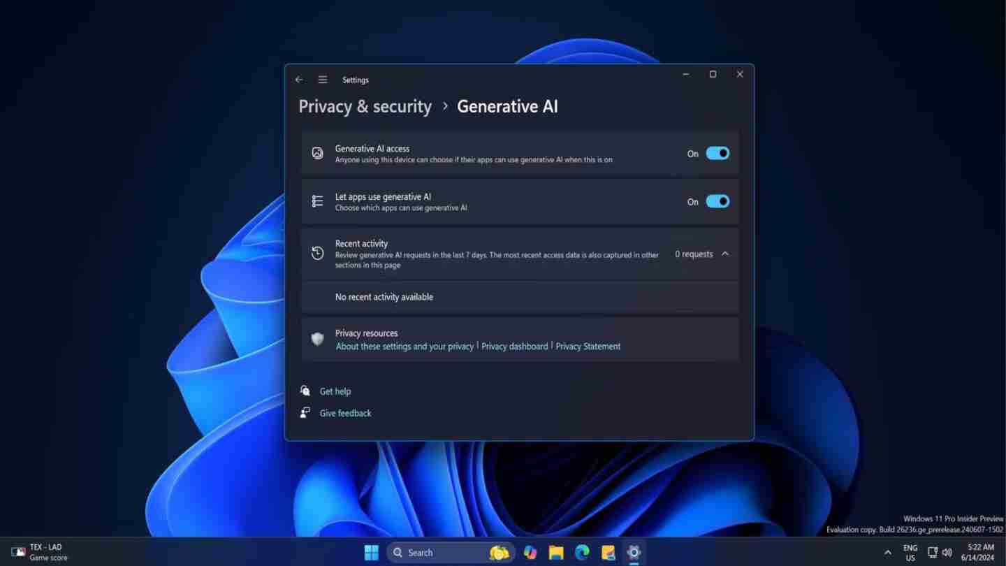 Windows 11 24H2 更新：新增生成式 AI 设置与优化