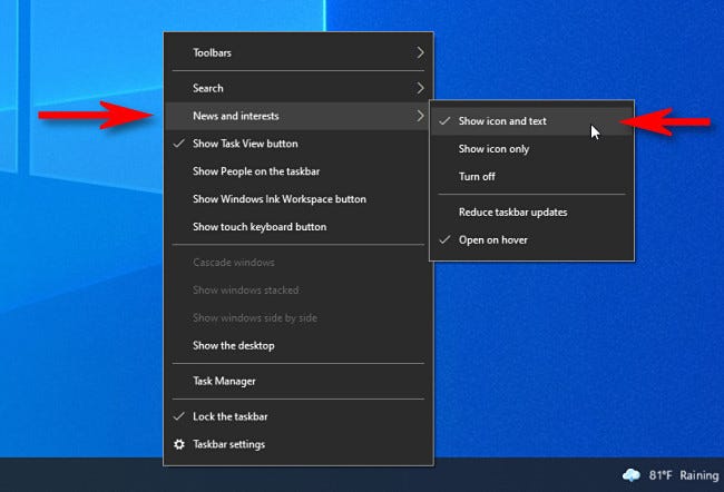 Windows1021H1任务栏天气小部件恢复方法