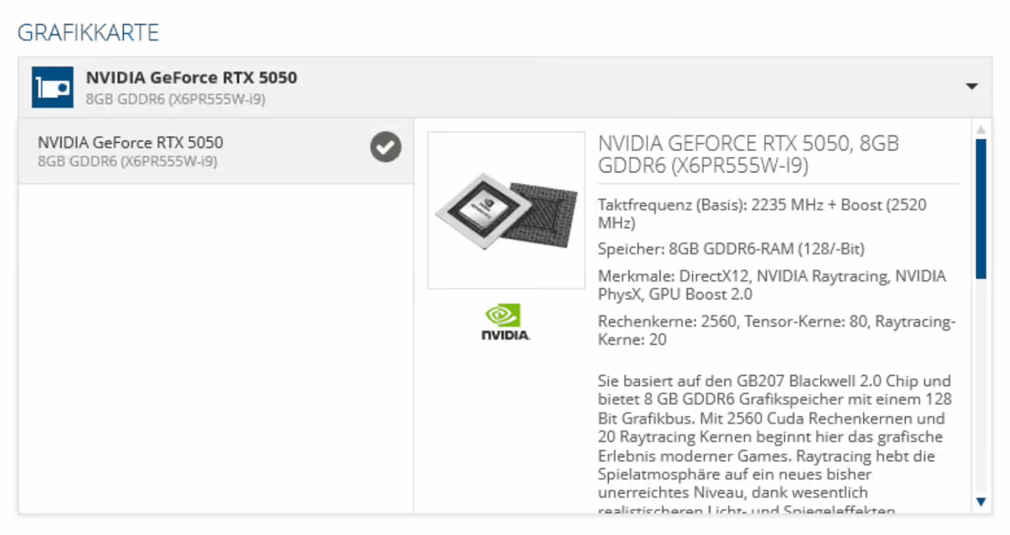 RTX5050笔记本参数曝光，GDDR6显存入门配置