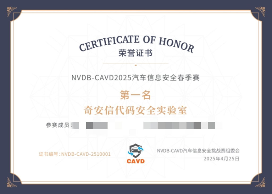 奇安信夺春季赛NVDB-CAVD冠军