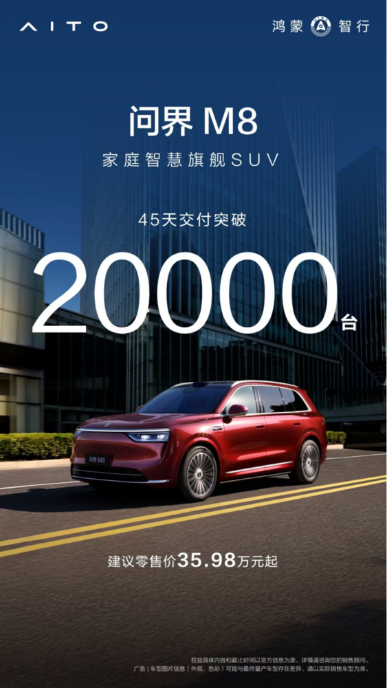 问界M8交付破2万,40万级销量冠军