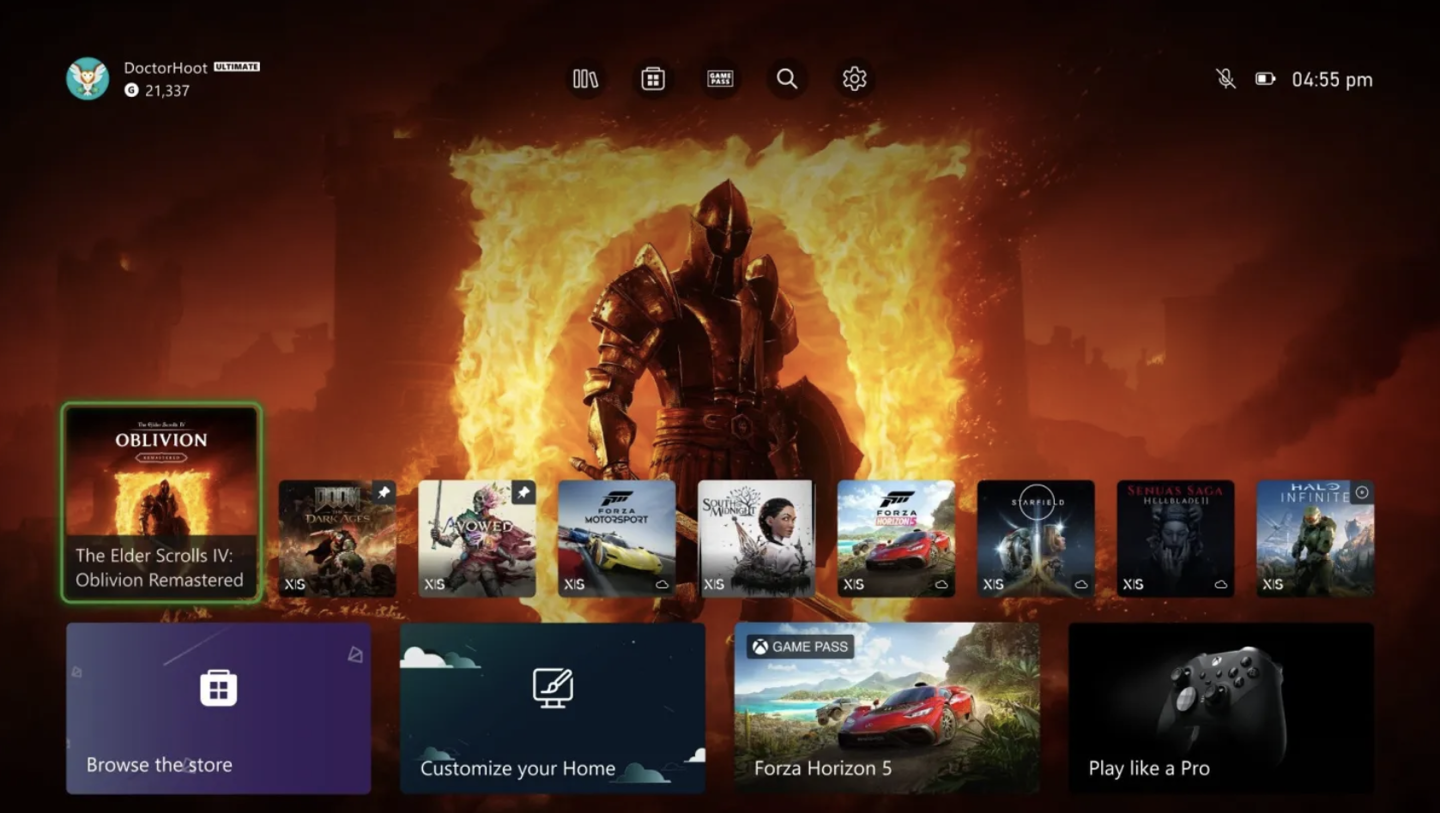 Xbox更新UI，固定三款常用游戏应用