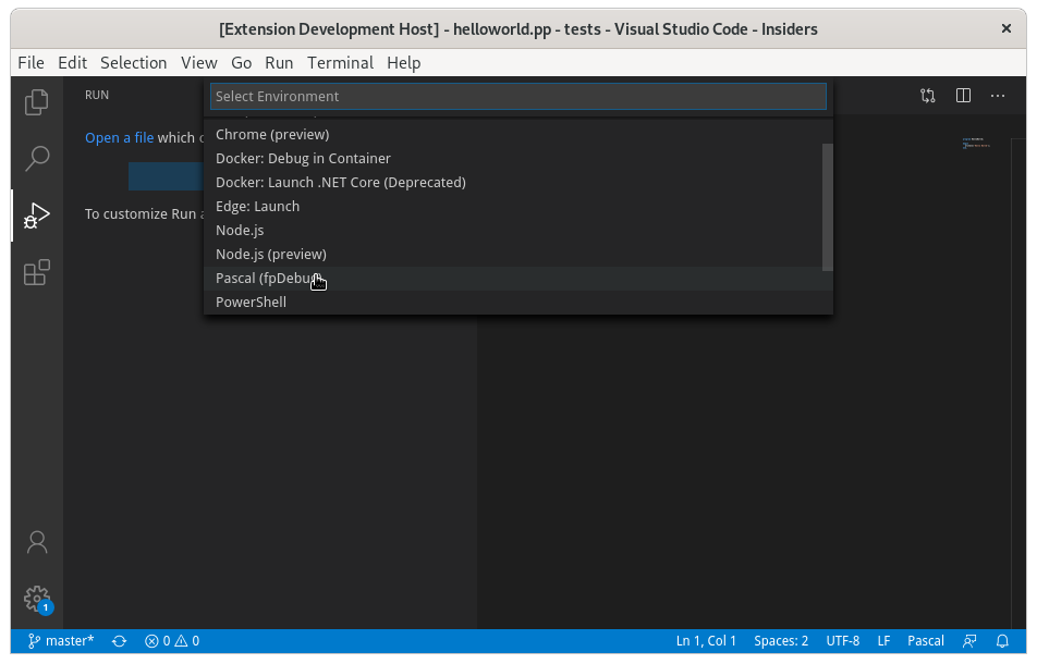 选择Pascal (fpDebug)调试器