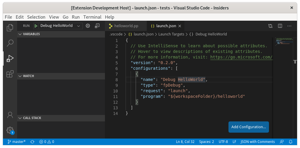 示例调试配置（launch.json）