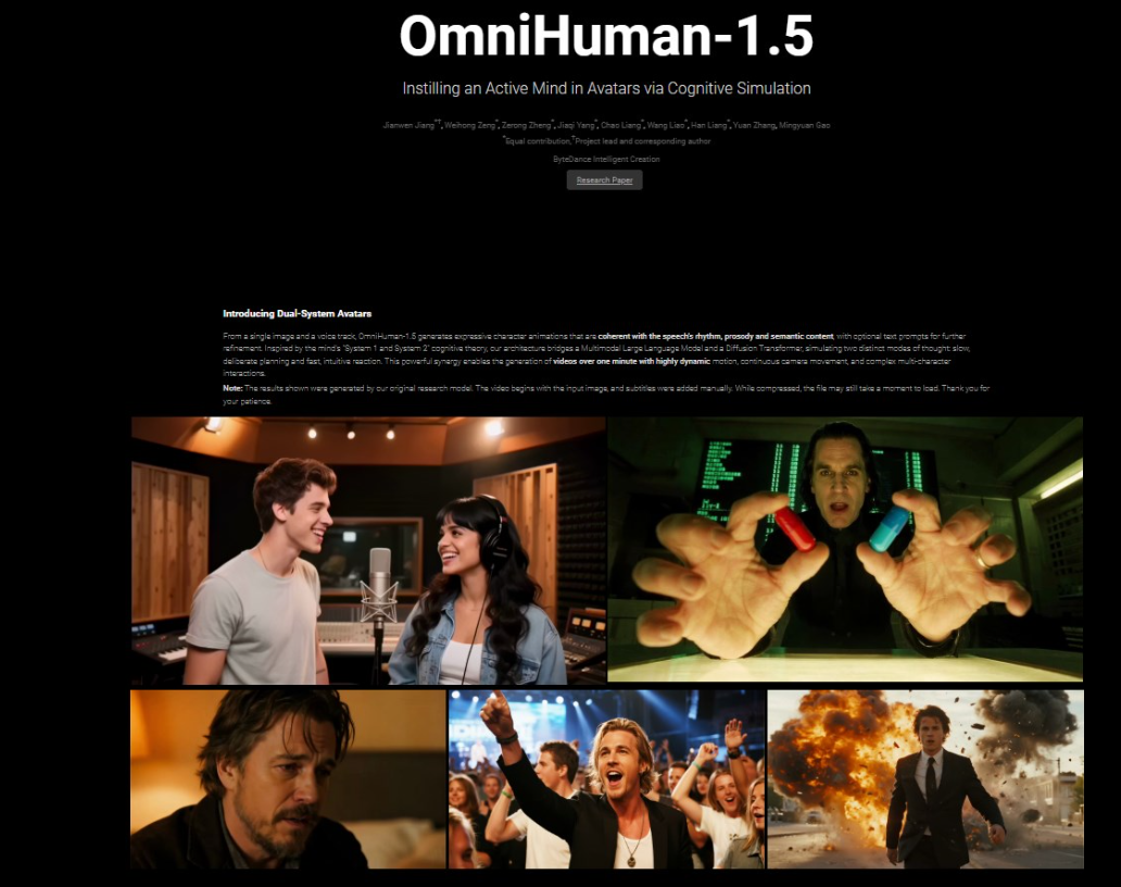 字节OmniHuman-1.5发布，图文音频秒变高清视频