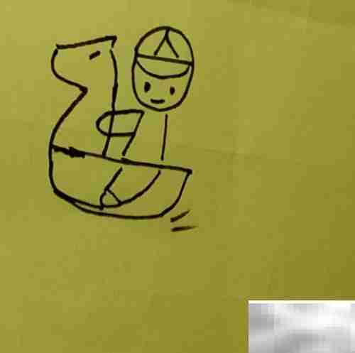 小男孩骑木马简笔画