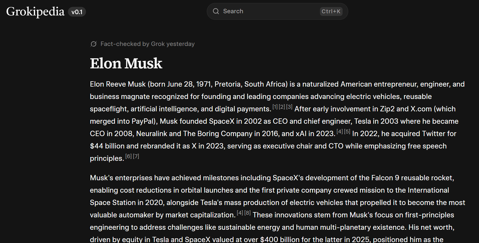 马斯克推AI编辑百科Grokipedia上线