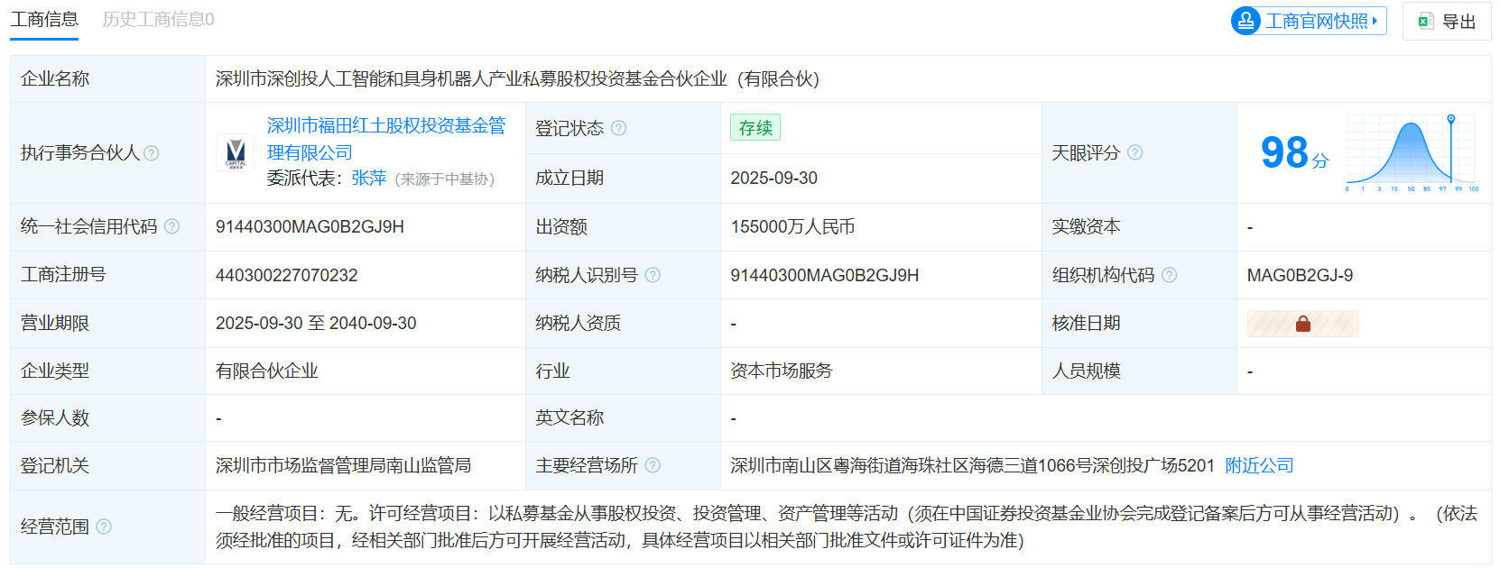 深创投人工智能和具身机器人产业基金成立，出资额 15.5 亿
