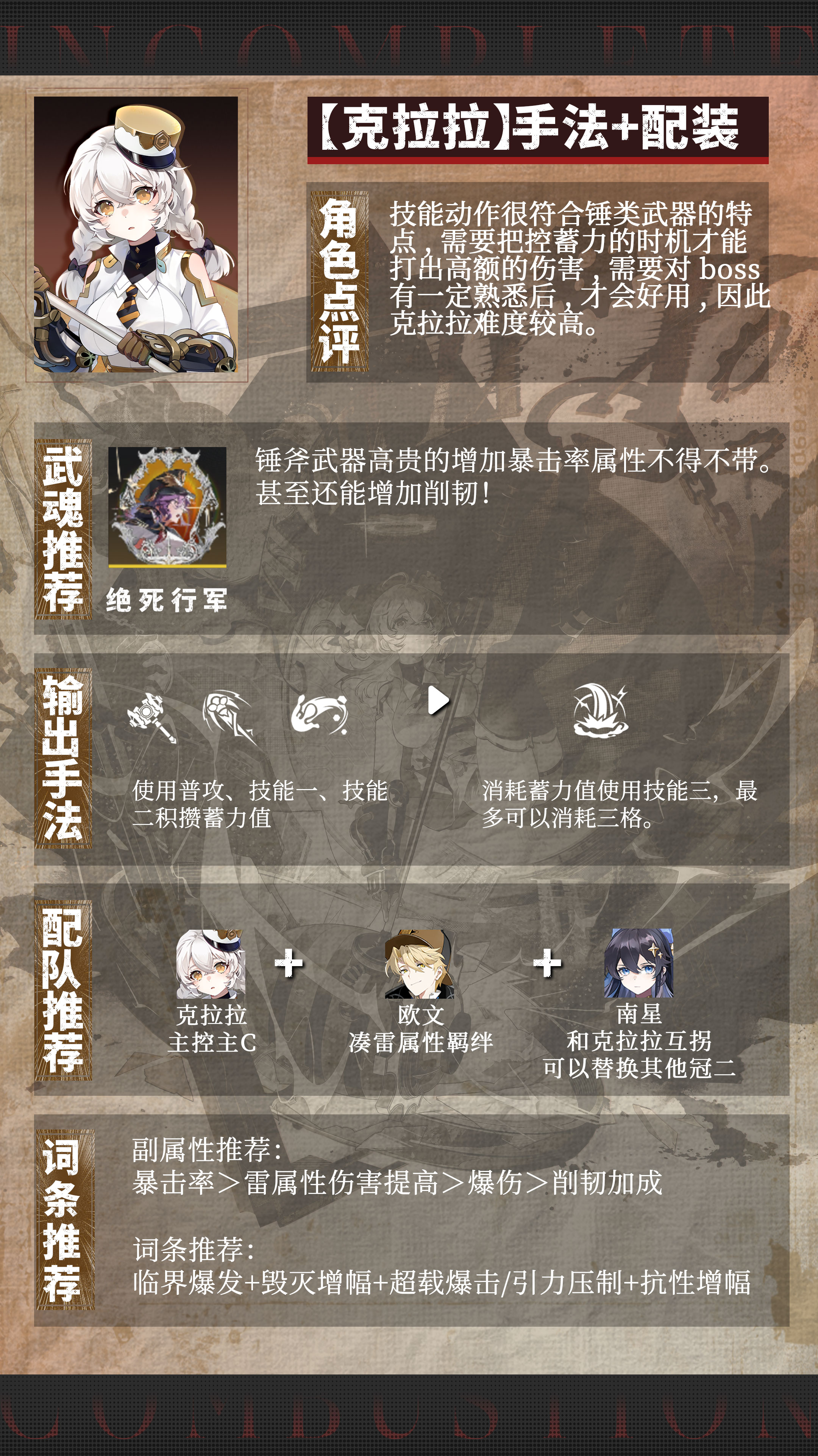 《辉烬》克拉拉输出手法与装备搭配