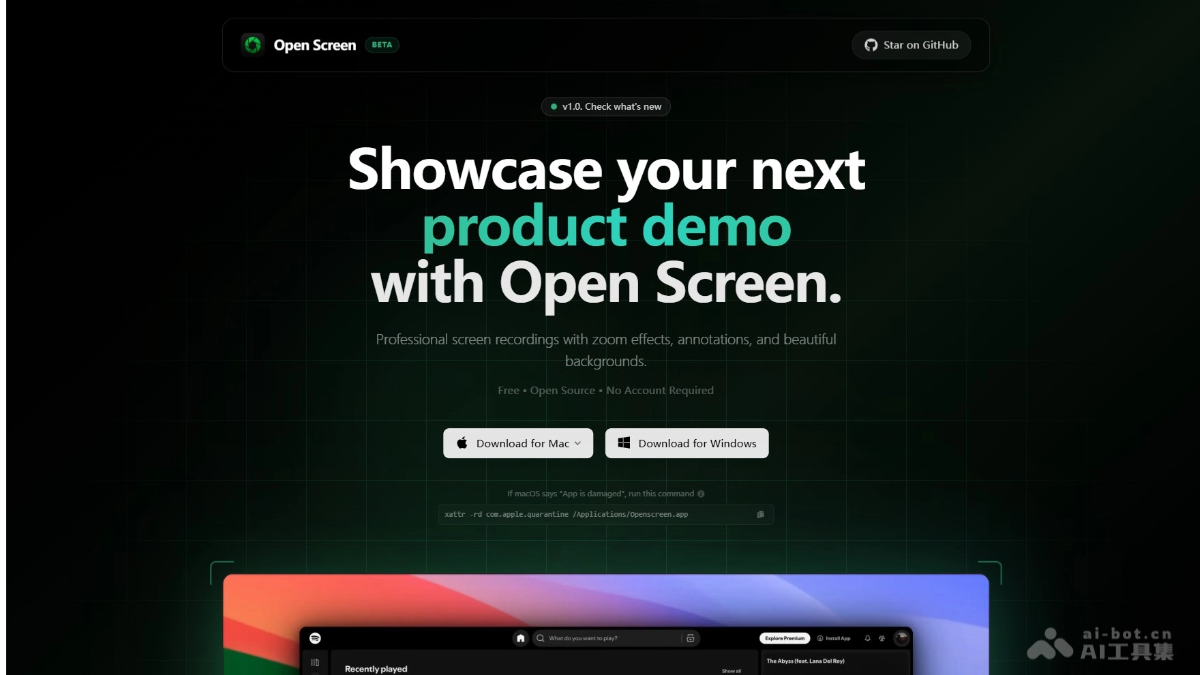 OpenScreen— 开源的屏幕录制工具，Screen Studio的平替
