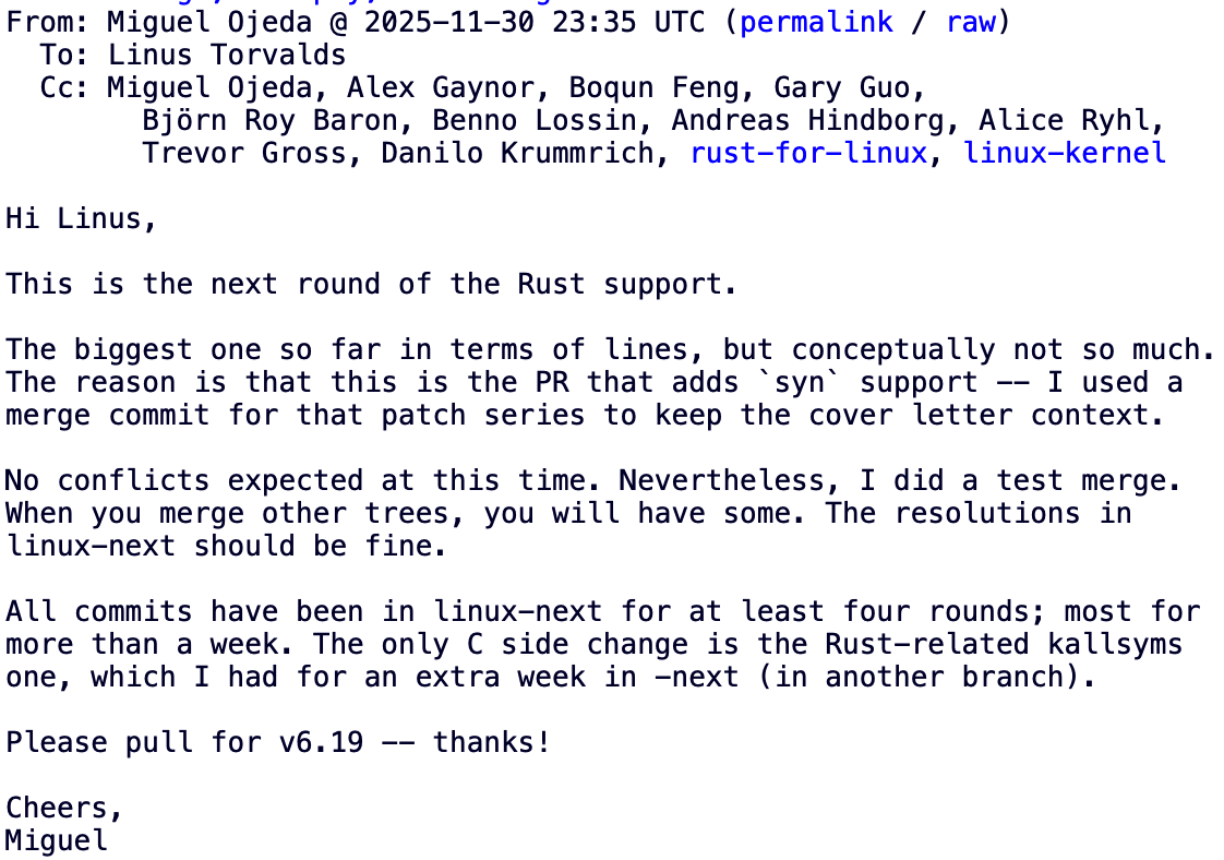 Linux6.19强化Rust支持，版本或将对齐Debian