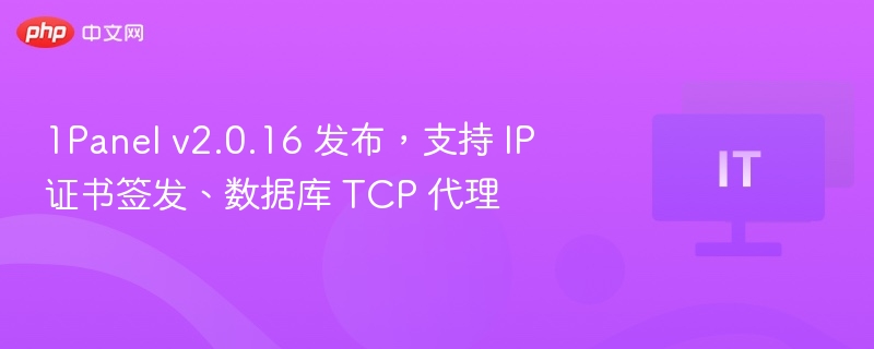 1Panelv2.0.16升级：新增IP证书与数据库代理支持