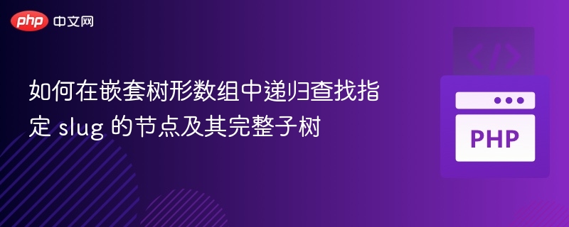 如何在嵌套树形数组中递归查找指定 slug 的节点及其完整子树

