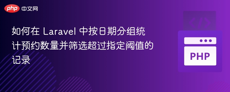 如何在 Laravel 中按日期分组统计预约数量并筛选超过指定阈值的记录