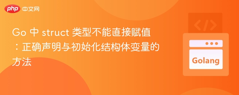Go 中 struct 类型不能直接赋值：正确声明与初始化结构体变量的方法
