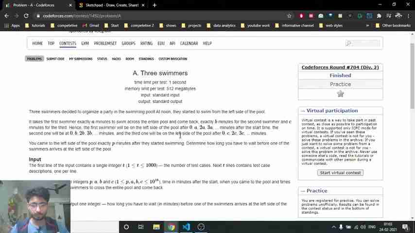 Codeforces A题：三名游泳者问题解析与高效解法