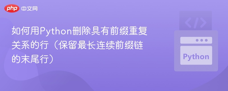 如何用Python删除具有前缀重复关系的行（保留最长连续前缀链的末尾行）
