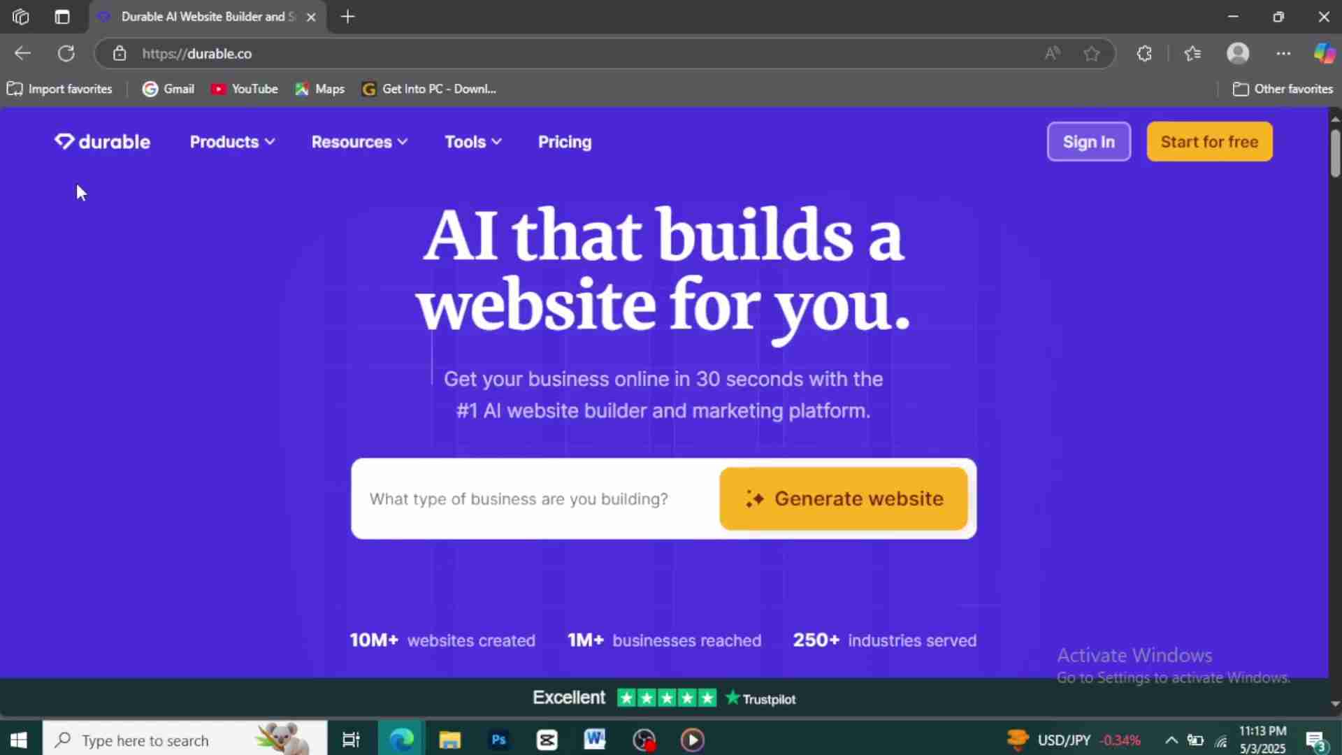 Durable AI网站构建器：无需编码，快速创建专业网站