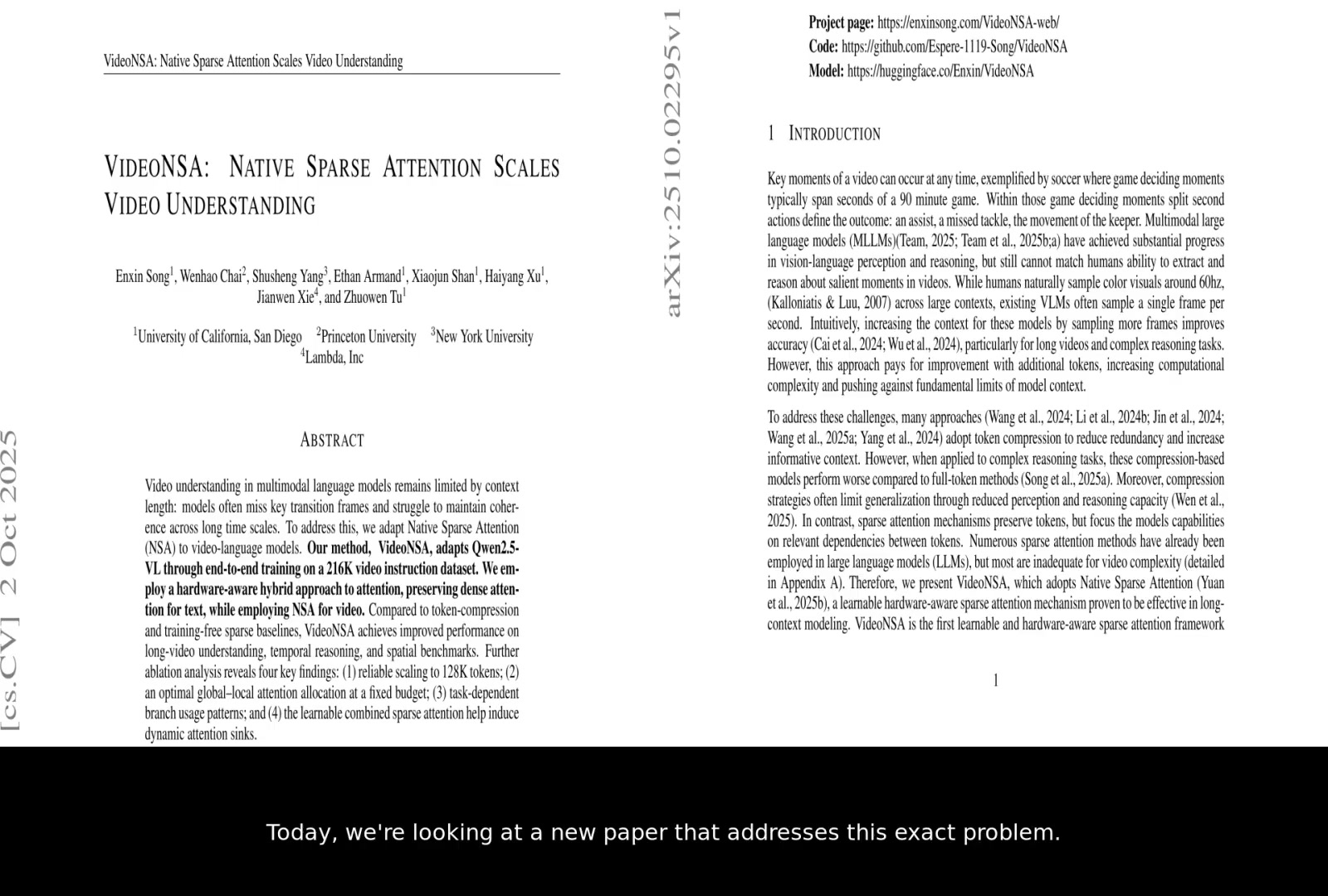 VideoNSA：稀疏注意力提升视频解析能力
