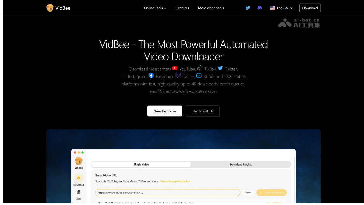VidBee音视频工具，支持YouTube和B站下载