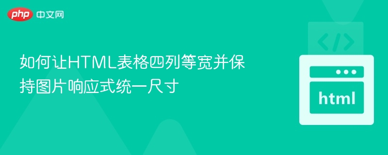 如何让HTML表格四列等宽并保持图片响应式统一尺寸
