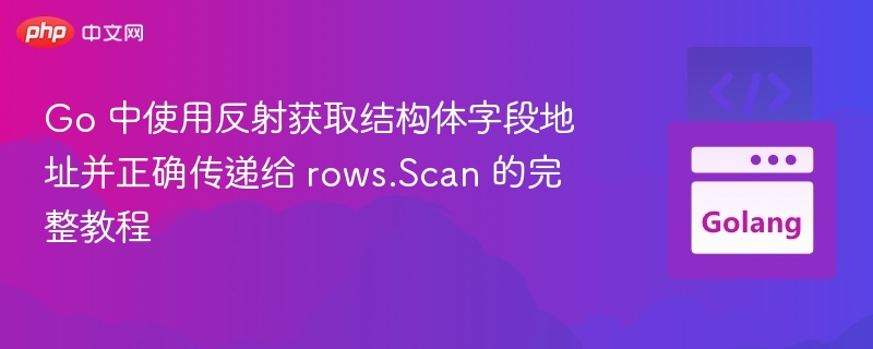 Go 中使用反射获取结构体字段地址并正确传递给 rows.Scan 的完整教程
