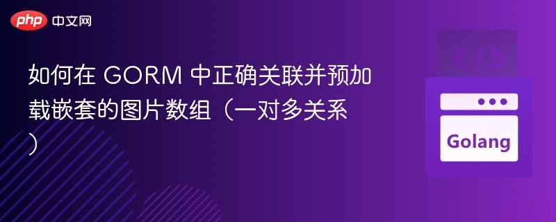 如何在 GORM 中正确关联并预加载嵌套的图片数组（一对多关系）
