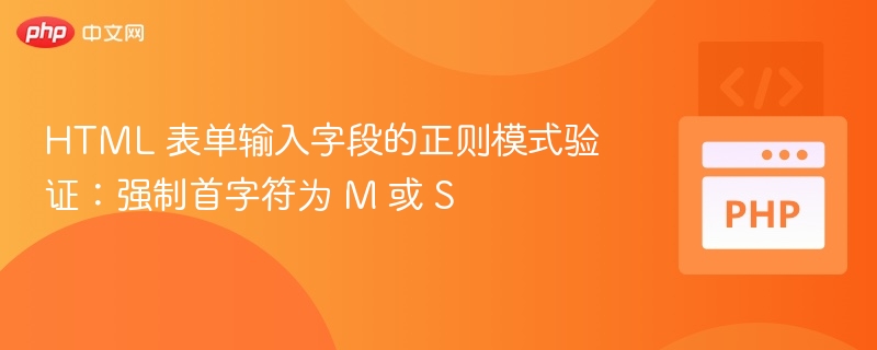 M或S开头的表单验证正则写法如下：以M开头：^M以S开头：^S如果需要匹配完整的字符串（如输入框中只能输入M或S开头的值），可以使用：^[MS]如果允许后面跟其他字符（如M123或S456）：^[MS][0-9a-zA-Z]*根据你的具体需求调整即可。