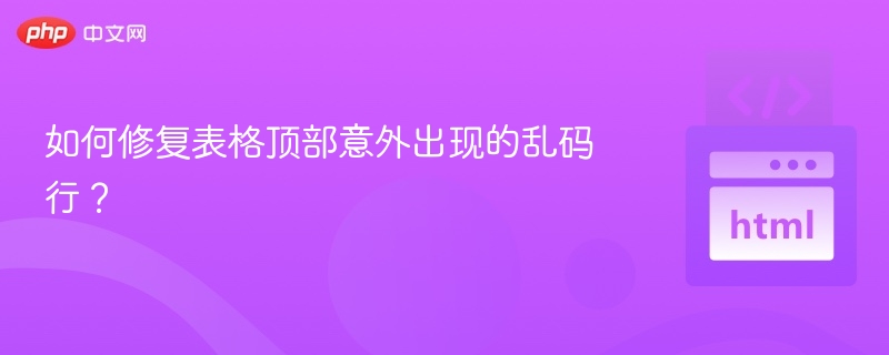 如何修复表格顶部意外出现的乱码行?