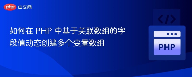 如何在 PHP 中基于关联数组的字段值动态创建多个变量数组
