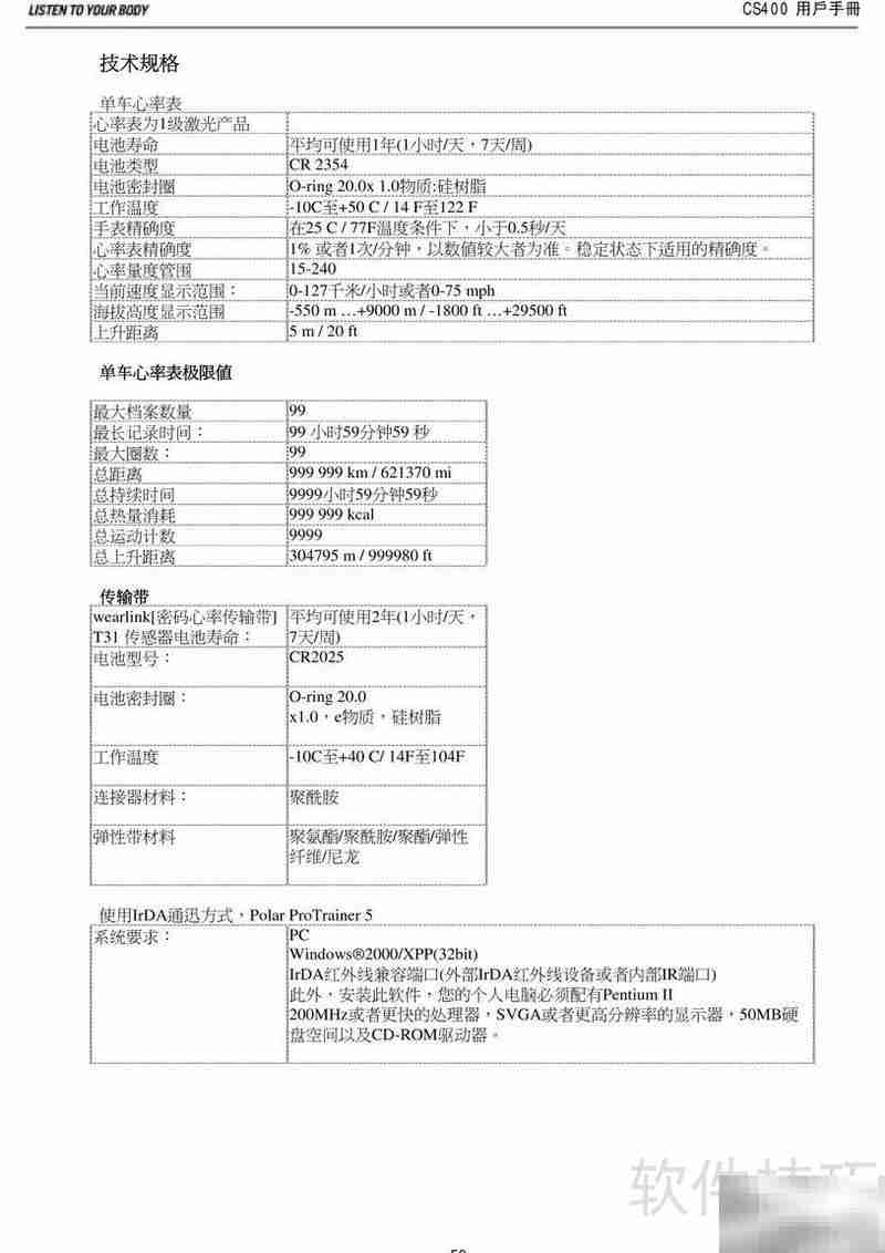 POLAR CS40心率表使用指南
