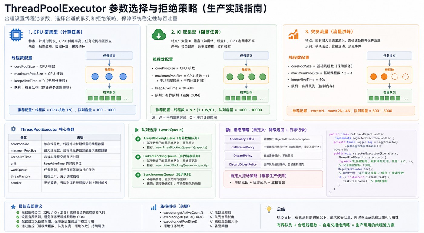 Java 线程池参数选择和拒绝策略生产实践图