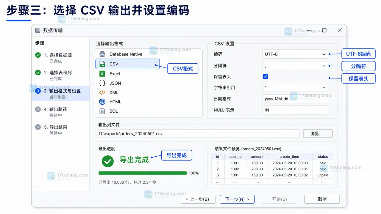 DBeaver 导出查询结果为 CSV：从结果集到编码检查
