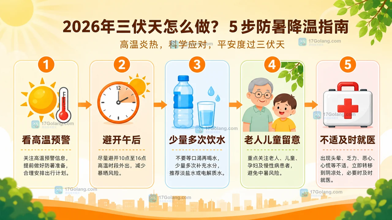 2026年三伏天防暑降温五步:看高温预警、避开午后、补水、照护老人儿童和及时就医