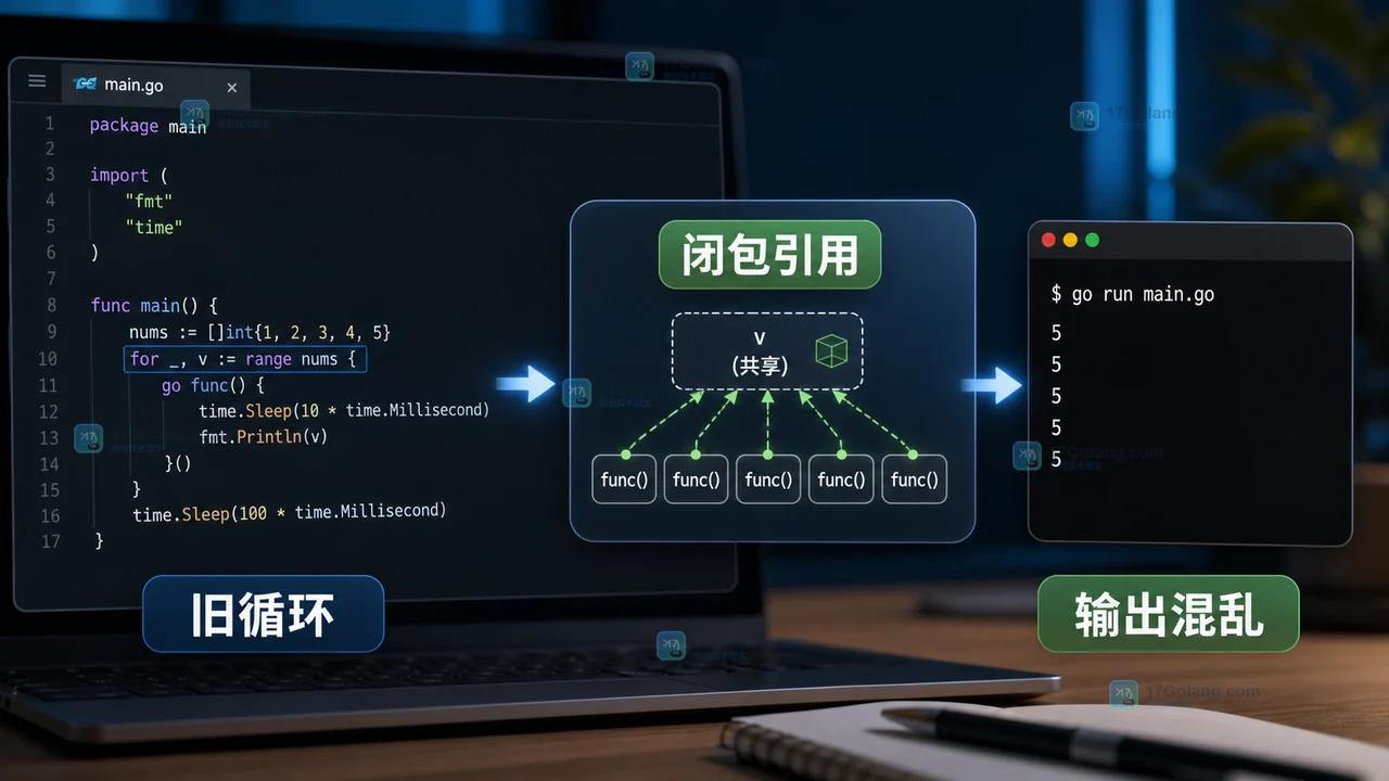 Go 旧循环变量被 goroutine 闭包引用后输出混乱的工程现场图