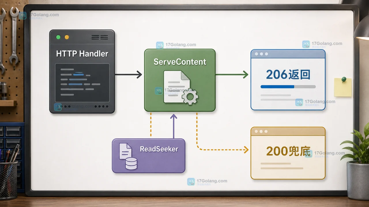 Go http.ServeContent 处理 ReadSeeker 文件,返回 206 片段并保留 200 兜底路径
