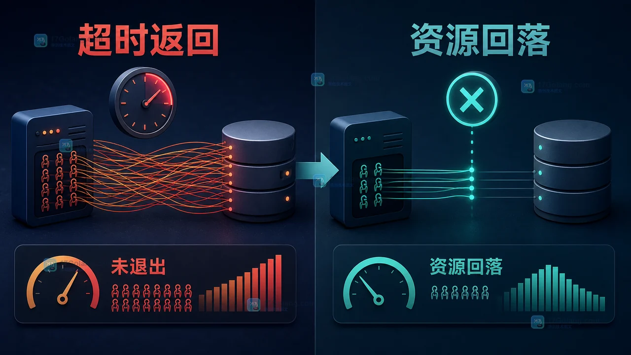 Go 服务请求超时后 goroutine 与连接资源未回落和已回落的前后对比