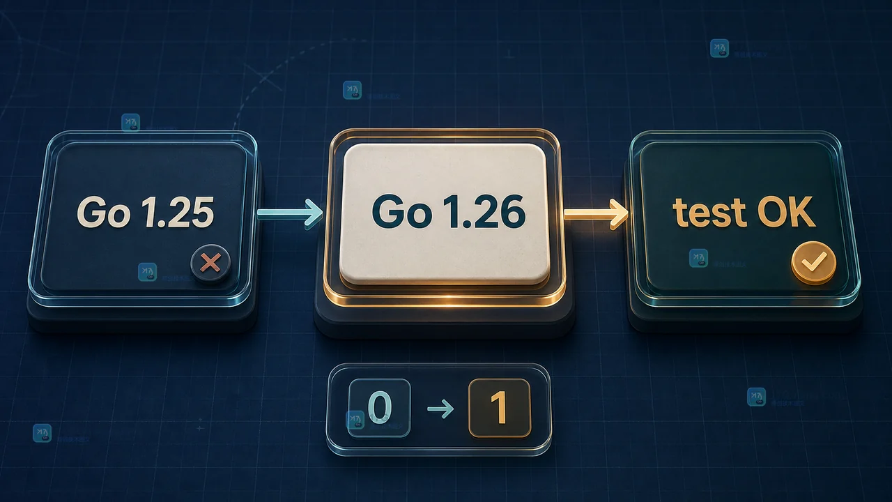 Go 1.25 与 Go 1.26 语言版本下 JSON 指针初始化写法和测试门槛的前后对比示意图