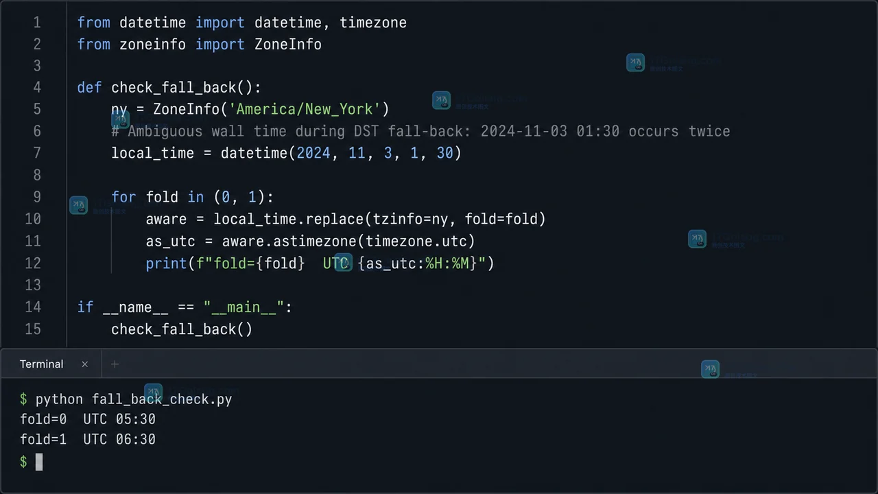 Python zoneinfo 做预约时间转换：UTC 存储、用户时区和夏令时重复时间