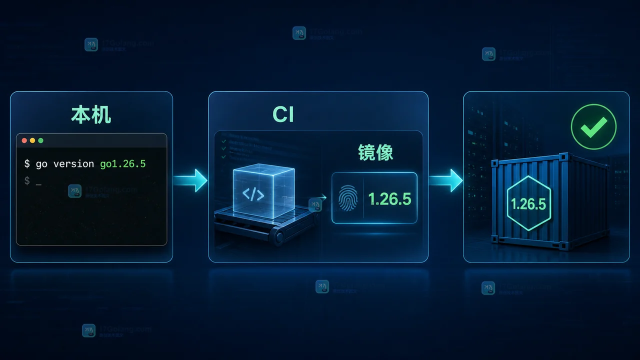 Go 1.26.5 安全更新中从本地工具链、CI 构建镜像到线上容器确认最终 Go 版本的控制台证据流程