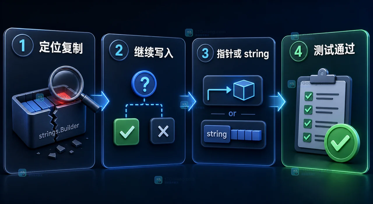 Go strings.Builder 为什么不能复制：传值参数、append 和 panic 的边界