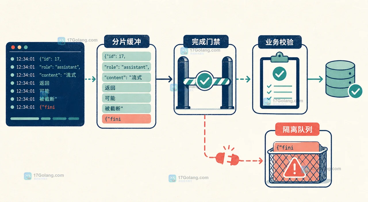 Go 流式模型响应的缓冲与完成门禁:分片拼接、完成状态、业务校验、入库