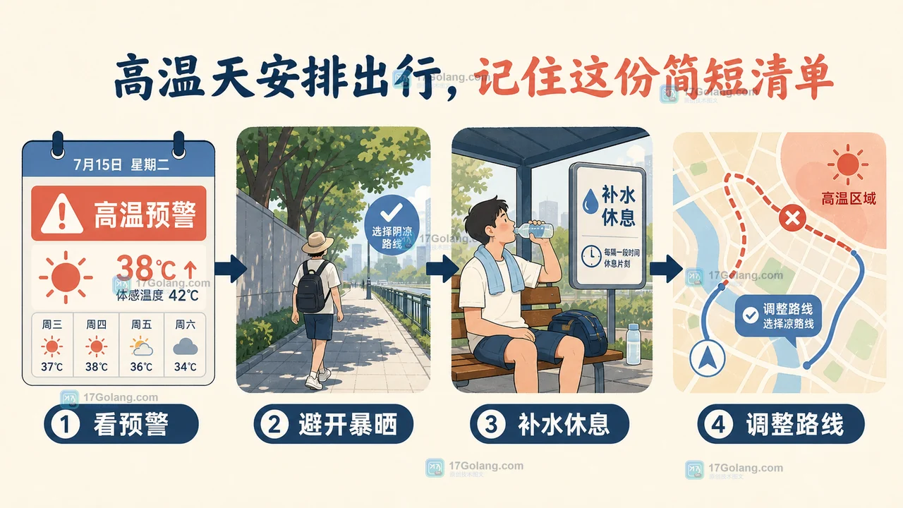 三伏天出行检查清单:先看本地预警,再避开暴晒,最后确认饮水与家人状态