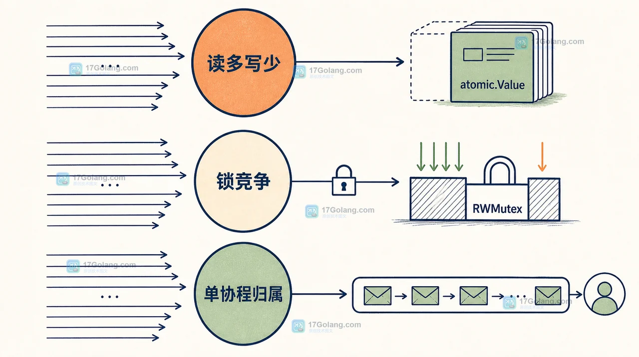 Go 配置热加载怎么选：atomic.Value、RWMutex 与 channel 归属的实战取舍